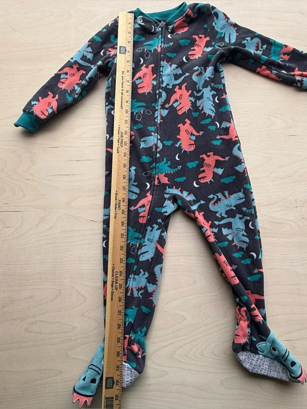 Carter's Dark Gray Fleece Footie Pajamas Orange and Blue Dragon Pattern size 3T